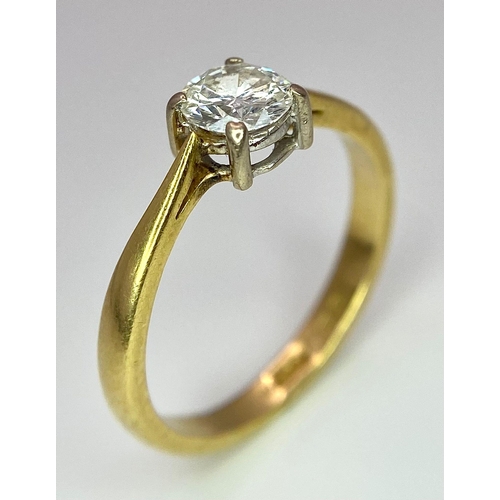 47 - An 18K Yellow Gold Diamond Solitaire Ring. Brilliant round cut - 0.45ctw. 2.5g total weight. Size L.