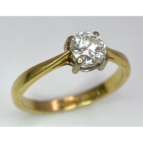 47 - An 18K Yellow Gold Diamond Solitaire Ring. Brilliant round cut - 0.45ctw. 2.5g total weight. Size L.