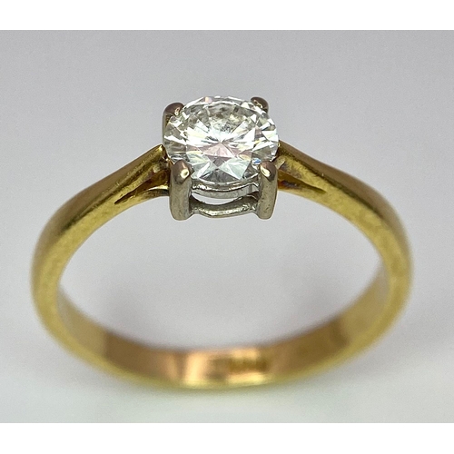 47 - An 18K Yellow Gold Diamond Solitaire Ring. Brilliant round cut - 0.45ctw. 2.5g total weight. Size L.