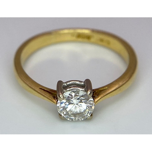 47 - An 18K Yellow Gold Diamond Solitaire Ring. Brilliant round cut - 0.45ctw. 2.5g total weight. Size L.