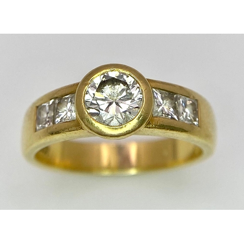 5 - An 18K Yellow Gold Diamond Ring - Main 0.45ct bright white centre stone with 0.35ctw of diamond acce... 