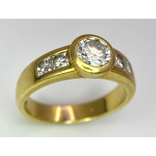 5 - An 18K Yellow Gold Diamond Ring - Main 0.45ct bright white centre stone with 0.35ctw of diamond acce... 