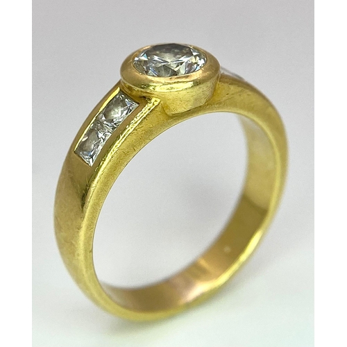 5 - An 18K Yellow Gold Diamond Ring - Main 0.45ct bright white centre stone with 0.35ctw of diamond acce... 