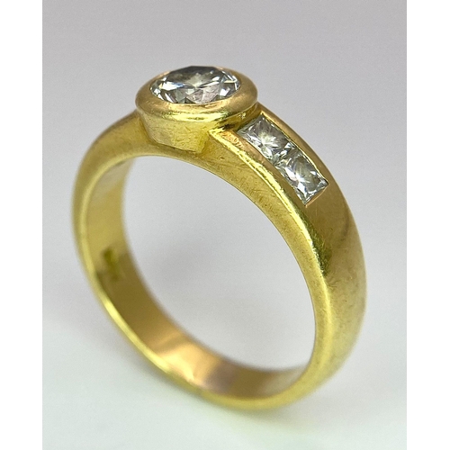 5 - An 18K Yellow Gold Diamond Ring - Main 0.45ct bright white centre stone with 0.35ctw of diamond acce... 