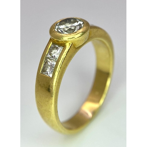 5 - An 18K Yellow Gold Diamond Ring - Main 0.45ct bright white centre stone with 0.35ctw of diamond acce... 