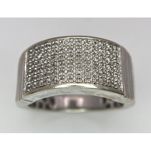 69 - A HEAVEY 9K WHITE GOLD DIAMOND BAND RING, APPROX 0.40CT DIAMONDS, WEIGT 7.5G SIZE Q