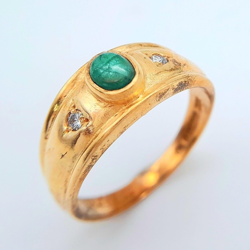 257 - A VINTAGE 9K YELLOW GOLD JADE AND DIAMOND SET RING , WEIGHT 3.8G SIZE O