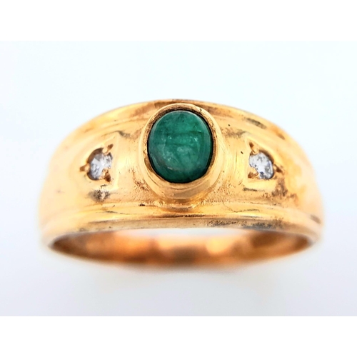 257 - A VINTAGE 9K YELLOW GOLD JADE AND DIAMOND SET RING , WEIGHT 3.8G SIZE O