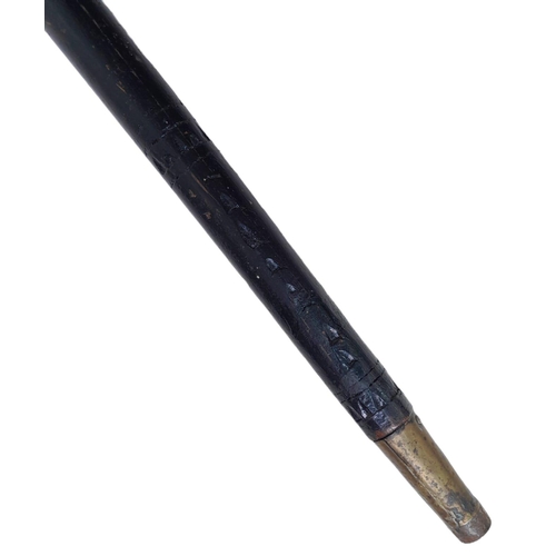 360 - An early Bone Inlaid Brass and Hardwood Sword Stick. 92cm Length.