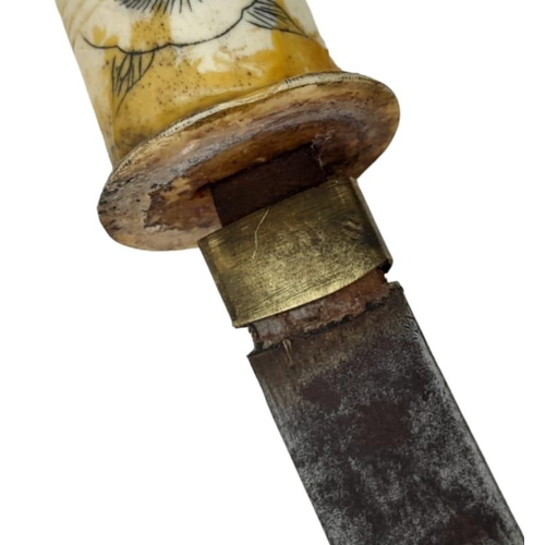 367 - A 19th Century ‘Scrimshaw Style’ Japanese Hand Carved Wakizachi Sword. 60cm Length.