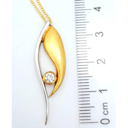 40 - An 18K Bi Colour Gold Diamond Pendant on an 18K Yellow Gold Disappearing Necklace. 0.15ct diamond. 4... 