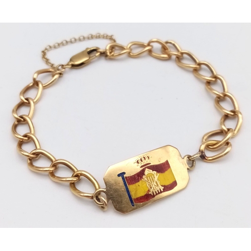 57 - A 9 K yellow gold ID bracelet with the old Spanish flag. Lobster clasp with security chain, weight: ... 