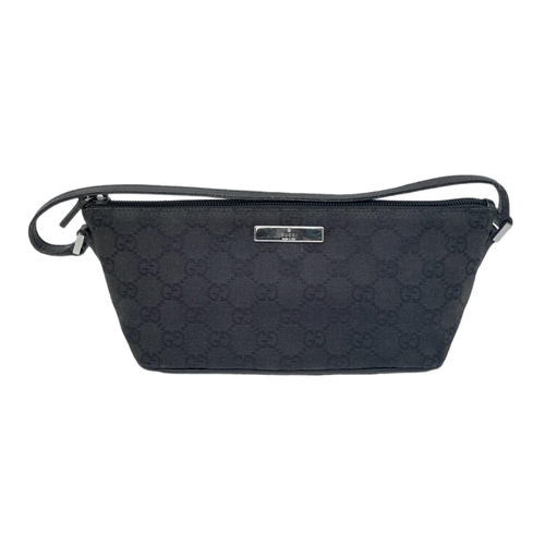 706 - A Gucci Black Monogram Pochette Boat Bag. Textile exterior with black and silver-toned hardware, sin... 