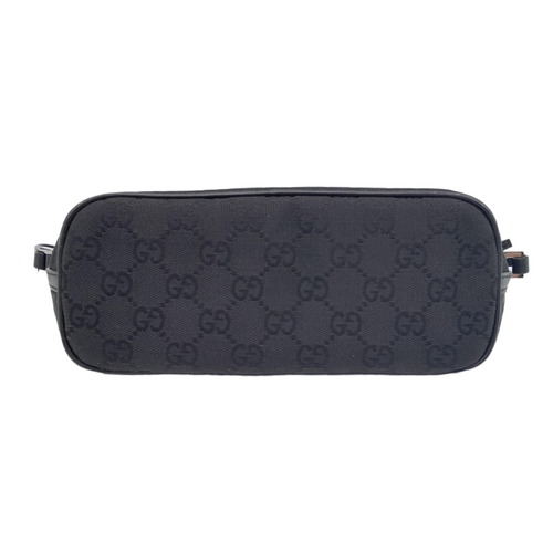 706 - A Gucci Black Monogram Pochette Boat Bag. Textile exterior with black and silver-toned hardware, sin... 