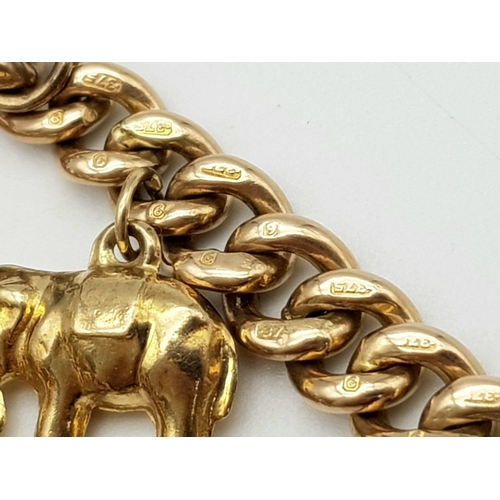 114 - An amazing  9 K yellow gold chain bracelet, with each link individually hallmarked, carrying eight c... 