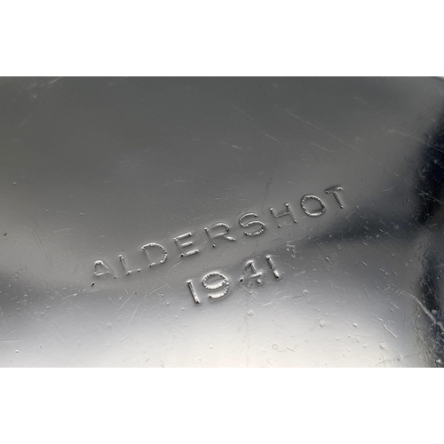 122 - A PAIR OF SILVER DISHES FROM THE ALDERSHOT OFFICERS MESS AND INSCRIBED 