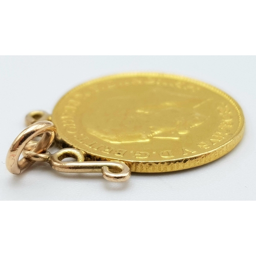 135 - A 1912 King George V half sovereign pendant, total weight: 4.4 g