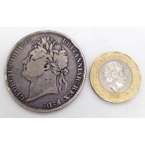 143 - A GEORGE III SILVER CROWN 1820 WITH GEORGE SLAYING THE DRAGON ON THE REVERSE SIDE .