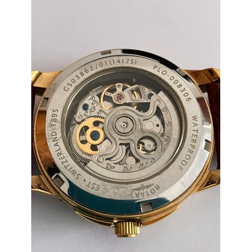 441 - Gentlemans ROTARY AUTOMATIC SKELETON WRISTWATCH. Finished in gold tone with skeleton front and back.... 