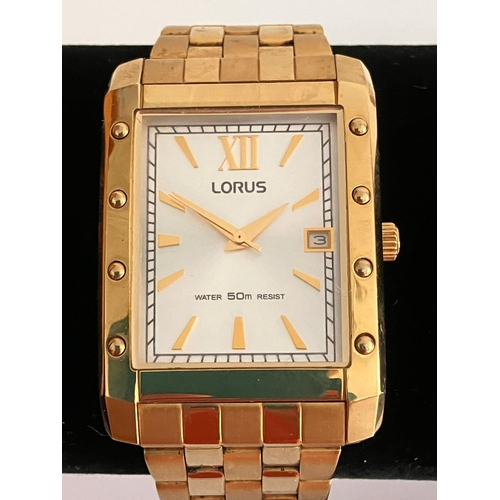 525 - Gentlemans LORUS Gold plated ‘TANK’ style wristwatch. Having gold tone bracelet strap with Square Si... 