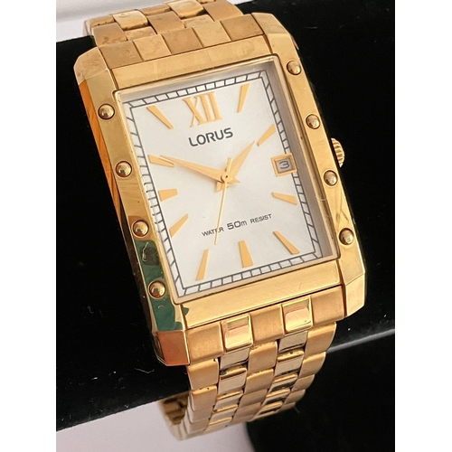 525 - Gentlemans LORUS Gold plated ‘TANK’ style wristwatch. Having gold tone bracelet strap with Square Si... 