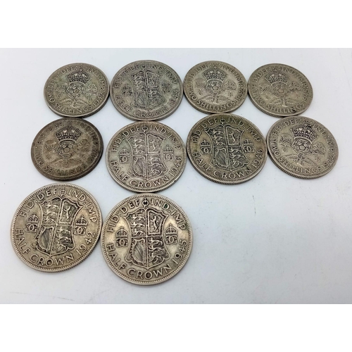 936 - A Parcel of Ten Pre-1947 British Silver Half Crowns and Florins /Two Shillings. All Fine to Very Fin... 