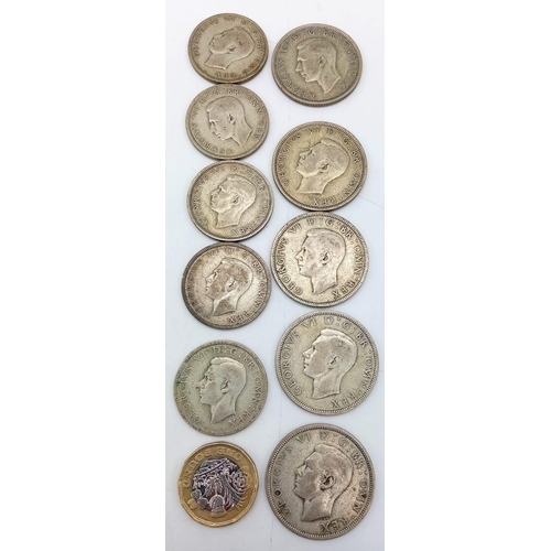 936 - A Parcel of Ten Pre-1947 British Silver Half Crowns and Florins /Two Shillings. All Fine to Very Fin... 