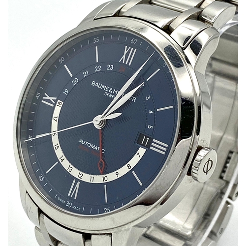 46 - A Baume and Mercier Automatic Dual Time Gents Classima Watch. Stainless steel bracelet and case - 42... 