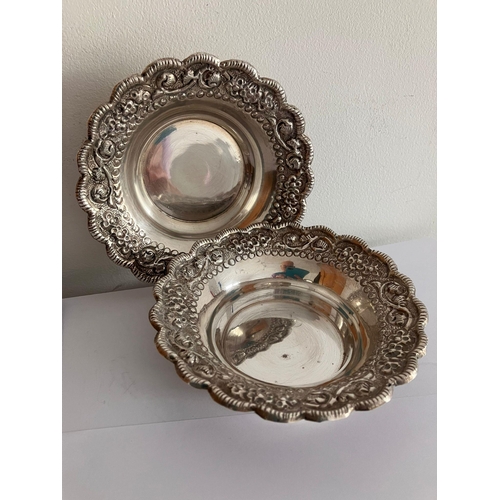 553 - Pair of Vintage MIDDLE EASTERN SILVER DIP BOWLS. Attractive ornate borders with Serpentine Edge. 110... 