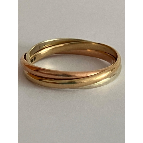 609 - Traditional 9 carat GOLD, 3 x BAND RUSSIAN WEDDING RING. Consisting three interlocking rings of diff... 