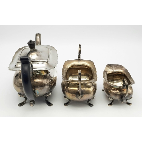 80 - A SILVER TEA SET COMPRISING OF TEA POT , SUGER BOWL AND CREAMER HALLMARKED BIRMINGHAM 1900 , CLASSIC... 