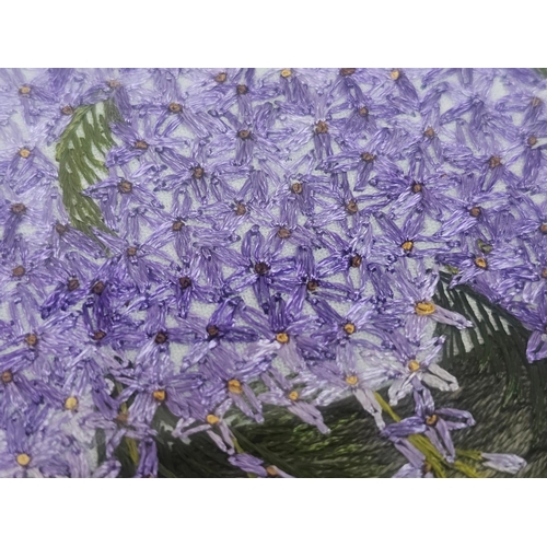 94 - VIETNAMESE HAND EMBROIDERY ON SILK - TITTLE 'VIOLETS', SIGNED HOAI XQ
HAND EMBROIDERED ORIENTAL SILK... 