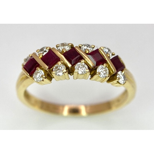 164 - An 18 K yellow gold ring with rubies and diamonds , size: Q1/2, weight: 3.7 g.