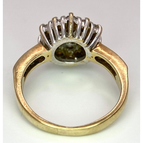 243 - A 9K Yellow Gold CZ Flower Cluster Ring. Size I. 3.1g total weight.