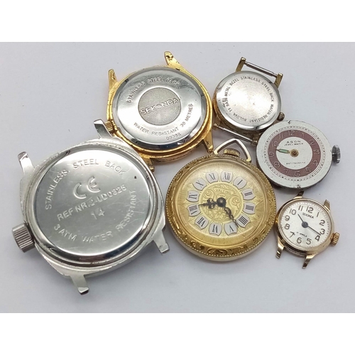 418 - 18 Watch Cases with Movements PLUS Nine Loose Watch Movements. Great for spare parts.