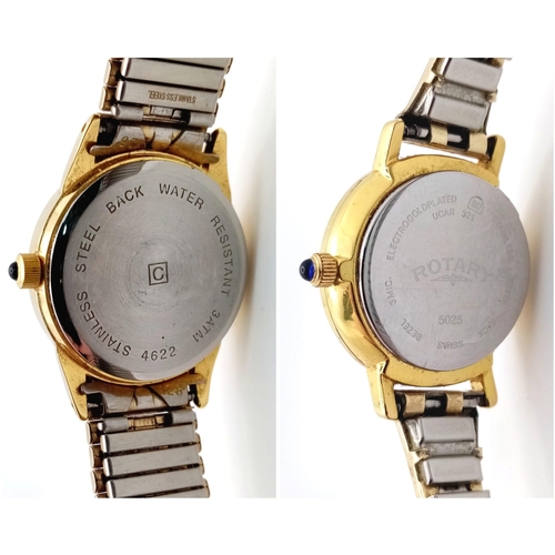 439 - Two Gold Plated Quartz Watches - Rotary (needs a battery) and Sekonda - working.