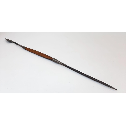 698 - A 19th Century South African Zulu Double Pointed Assegai Stabbing Spear. 99cm Length.