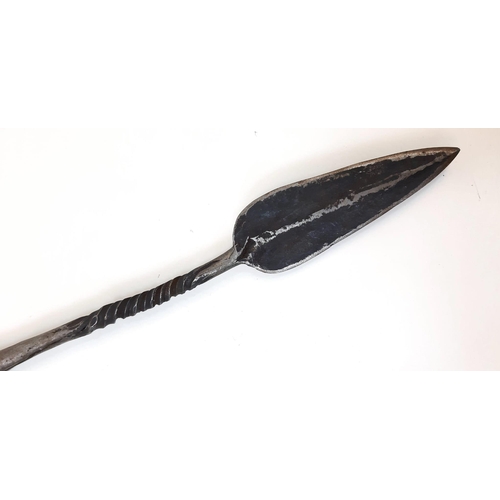 698 - A 19th Century South African Zulu Double Pointed Assegai Stabbing Spear. 99cm Length.