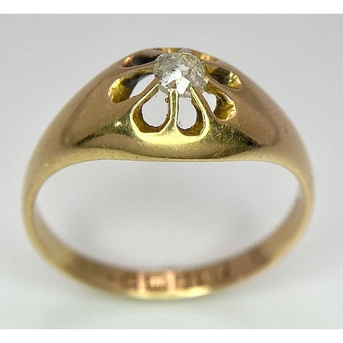 76 - An antique - pre 1900- 18 K yellow gold diamond  (0.25 carats) solitaire ring, hallmarked Chester, s... 