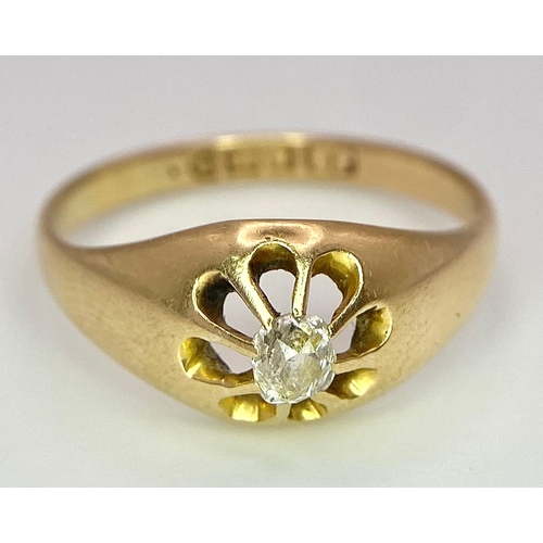 76 - An antique - pre 1900- 18 K yellow gold diamond  (0.25 carats) solitaire ring, hallmarked Chester, s... 