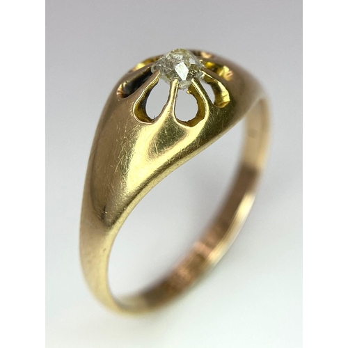 76 - An antique - pre 1900- 18 K yellow gold diamond  (0.25 carats) solitaire ring, hallmarked Chester, s... 