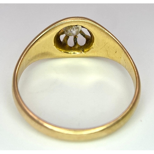 76 - An antique - pre 1900- 18 K yellow gold diamond  (0.25 carats) solitaire ring, hallmarked Chester, s... 