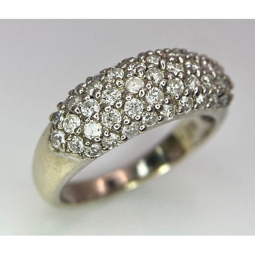 83 - An 18 K white gold ring with five round cut diamond bands (0.80 carats). Size: J, weight: 4.4 g.