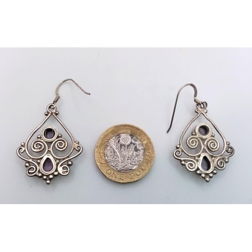 1798 - A Pair of Art Deco Style 925 Silver Amethyst Gemstone Earrings. 3cm. Weight - 7.20g. Comes in a pres... 