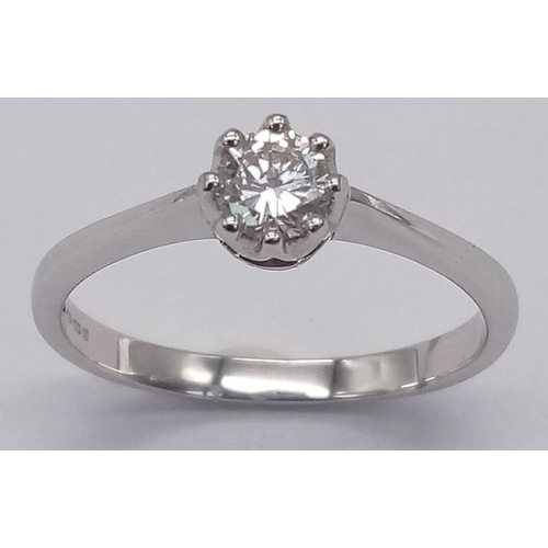 228 - An 18K White Gold Diamond Solitaire Ring. 0.40ct brilliant round cut diamond. Size Q. 3.2g total wei... 