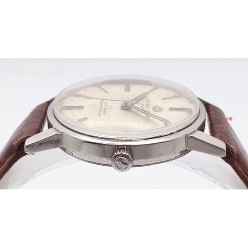 375 - A Vintage Favre-Leuba Sea-Chief Gents Watch. Brown leather strap. Stainless steel case - 35mm. White... 