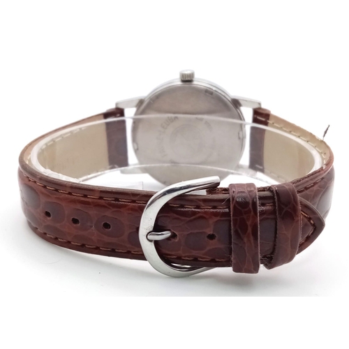 375 - A Vintage Favre-Leuba Sea-Chief Gents Watch. Brown leather strap. Stainless steel case - 35mm. White... 