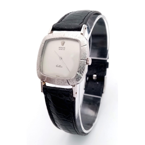 66 - A Vintage Rolex Cellini 18K White Gold Cased Gents Watch. Black leather strap. 18k gold case - 32mm.... 