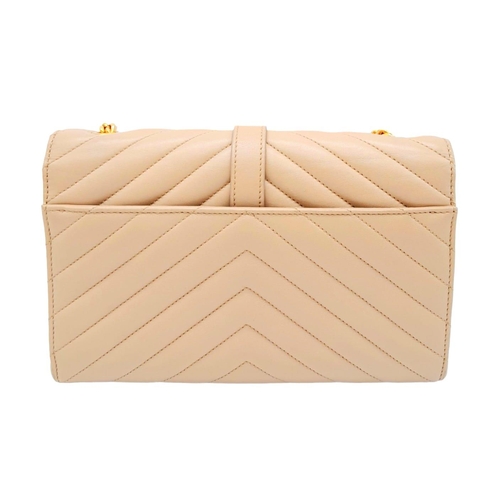 102 - A Saint Laurent envelope shoulder bag, soft beige calfskin with gold hardware and strap, press stud ... 