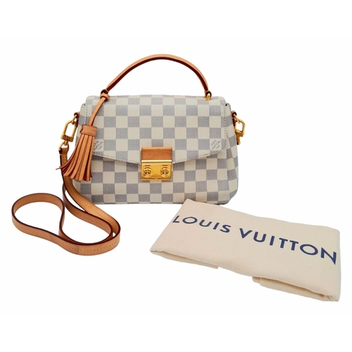 123 - A Louis Vuitton damier canvas Croisette handbag in cream/blue, interior is baby pink. Leather handle... 